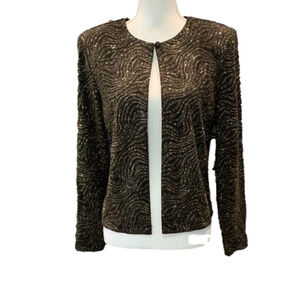 DRESS BARN Black and Gold Evening Shrug Jacket NWT